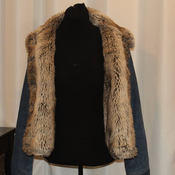 JEAN JACKET Fabio Faux Fur Lined Blue Denim Jacket Penny Lane - Picture 7 of 14